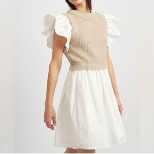 Tuckernuck En Saison Freya White Ruffle Sleeve Mini Dress Size XS